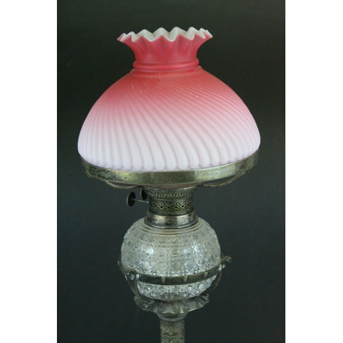 75 - Hukin and Heath Silver Plated Oil Lamp Base with Scrolling Leaf etched decoration with a Hobnail Cut... 