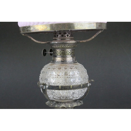 75 - Hukin and Heath Silver Plated Oil Lamp Base with Scrolling Leaf etched decoration with a Hobnail Cut... 