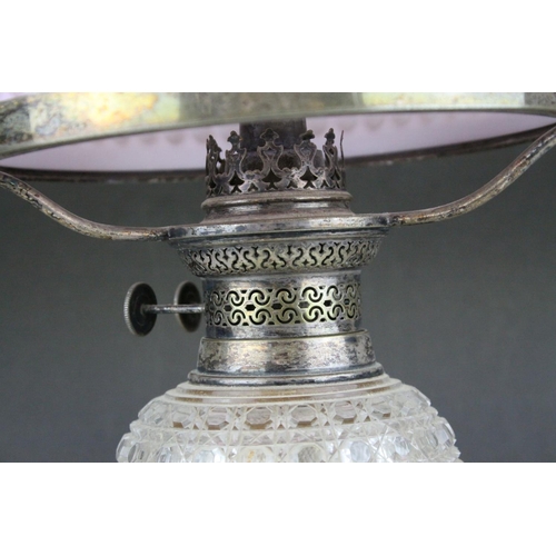 75 - Hukin and Heath Silver Plated Oil Lamp Base with Scrolling Leaf etched decoration with a Hobnail Cut... 