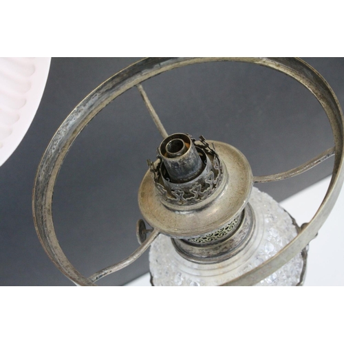 75 - Hukin and Heath Silver Plated Oil Lamp Base with Scrolling Leaf etched decoration with a Hobnail Cut... 