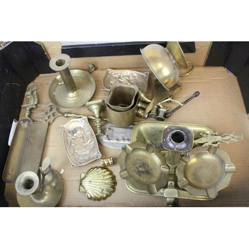 84 - Collection of Copper and Brass Ware including Pair of Brass Candlesticks, Brass Letter Rack, Small C... 