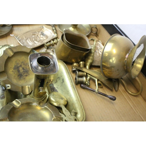 84 - Collection of Copper and Brass Ware including Pair of Brass Candlesticks, Brass Letter Rack, Small C... 