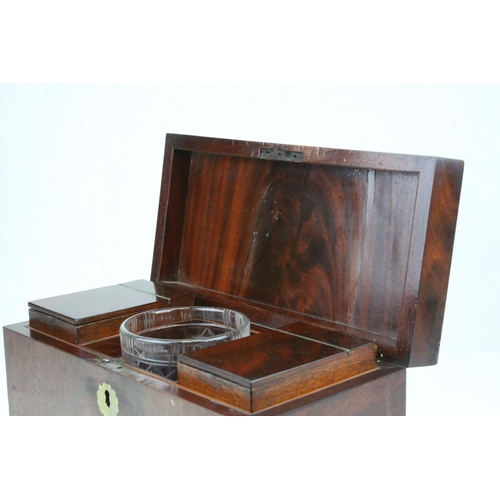 85 - 19th century Mahogany Tea Caddy of Square Form, the hinged lid opening to reveal two lidded tea boxe... 