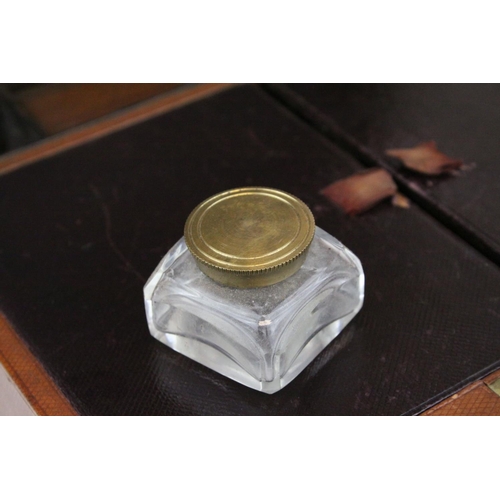 86 - Victorian Leather Covered Gentleman's Travelling Writing / Vanity Case, the hinged lid opening to re... 