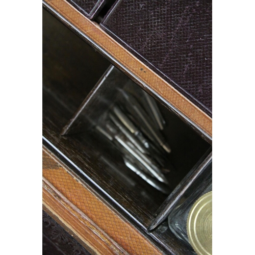 86 - Victorian Leather Covered Gentleman's Travelling Writing / Vanity Case, the hinged lid opening to re... 