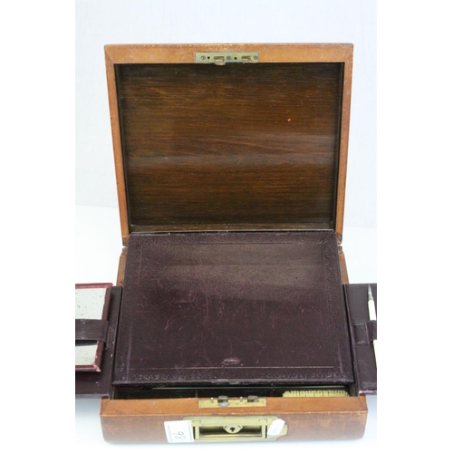 86 - Victorian Leather Covered Gentleman's Travelling Writing / Vanity Case, the hinged lid opening to re... 