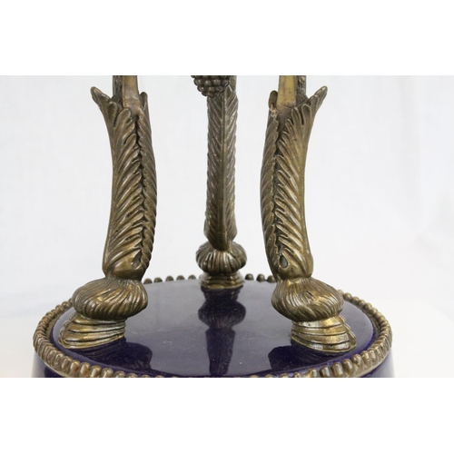 87 - Pair of 19th century French Sevres Style Cobalt Blue Porcelain Lidded Urns, the Ormolu Mounts with R... 