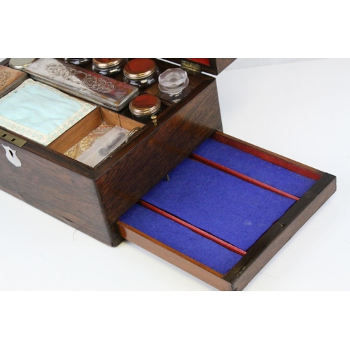 88 - Victorian Rosewood Dressing Box, the hinged lid opening to reveal Silver Plated Fittings, with key, ... 