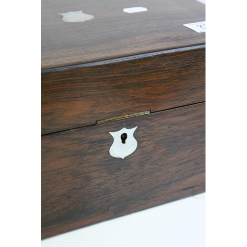 88 - Victorian Rosewood Dressing Box, the hinged lid opening to reveal Silver Plated Fittings, with key, ... 