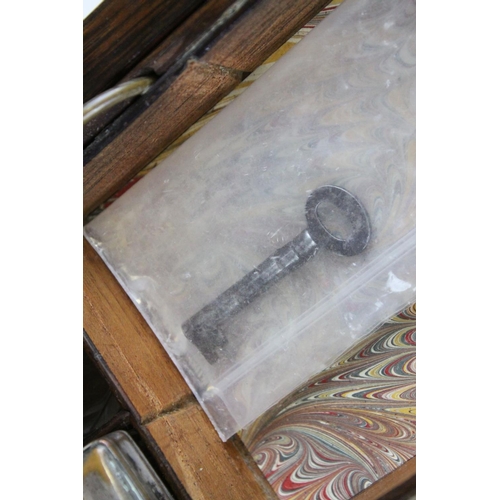 88 - Victorian Rosewood Dressing Box, the hinged lid opening to reveal Silver Plated Fittings, with key, ... 