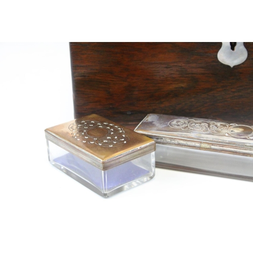 88 - Victorian Rosewood Dressing Box, the hinged lid opening to reveal Silver Plated Fittings, with key, ... 