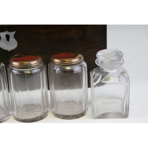 88 - Victorian Rosewood Dressing Box, the hinged lid opening to reveal Silver Plated Fittings, with key, ... 