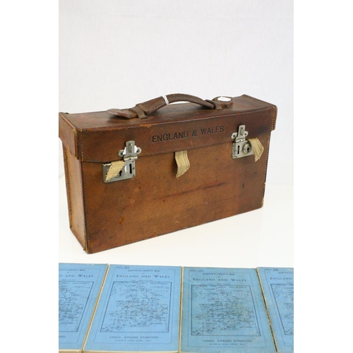 89 - 1920's Leather Cased Set of Bartholomew's Maps of England and Wales, no's 1 to 37, together with map... 
