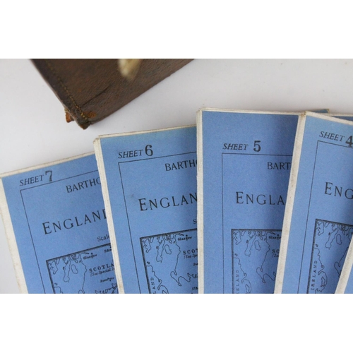89 - 1920's Leather Cased Set of Bartholomew's Maps of England and Wales, no's 1 to 37, together with map... 