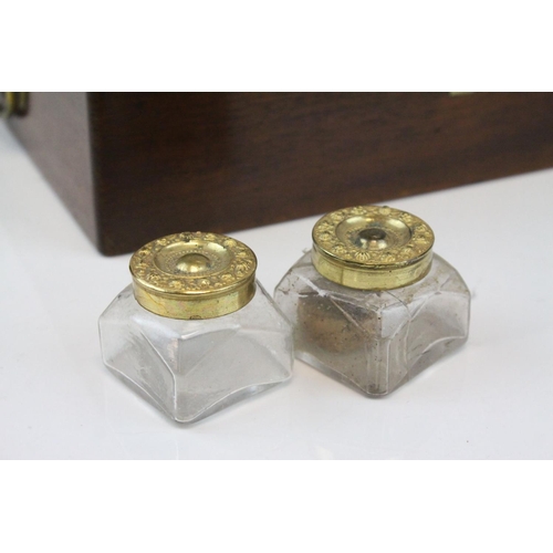 90 - 19th century Mahogany Writing Slope Box fitted with two glass inkwells, 27cms wide