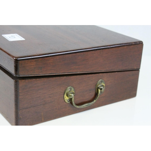 90 - 19th century Mahogany Writing Slope Box fitted with two glass inkwells, 27cms wide