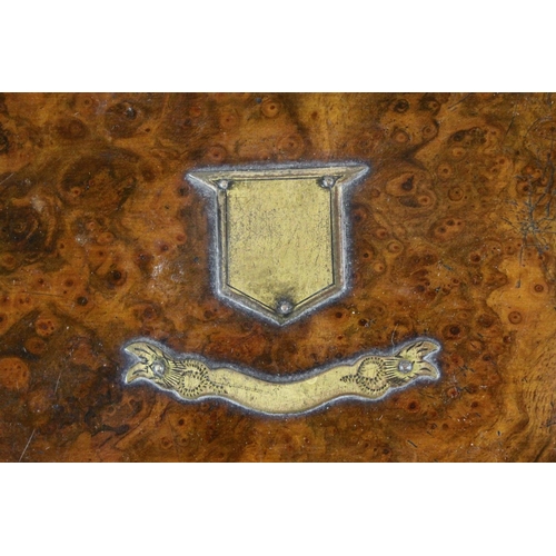 91 - Victorian Burr Walnut Fitted Box with Brass Mounts, 30cms wide
