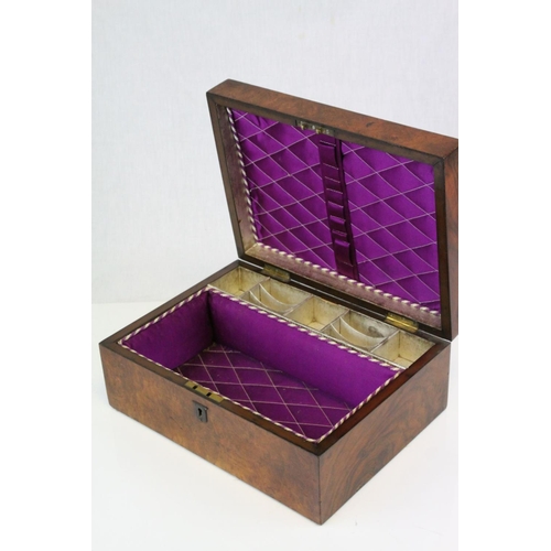 91 - Victorian Burr Walnut Fitted Box with Brass Mounts, 30cms wide