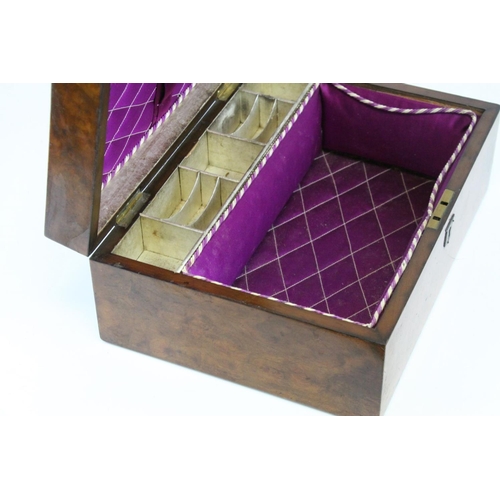 91 - Victorian Burr Walnut Fitted Box with Brass Mounts, 30cms wide
