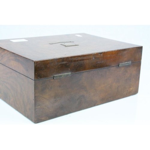 91 - Victorian Burr Walnut Fitted Box with Brass Mounts, 30cms wide