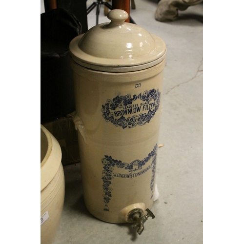 93 - Victorian Brownlow Stoneware Water Filter, 56cms high, another Stoneware Water Filter and Doulton &a... 