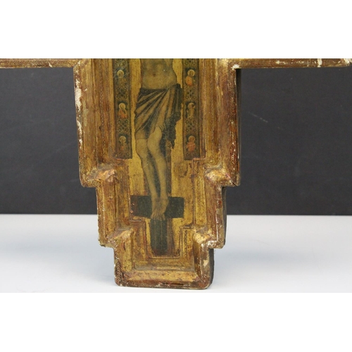 98 - Florentine School - Wooden Icon Cross painted with a scene of the Crucifixion, label to verso ' Gall... 