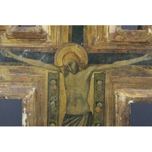 98 - Florentine School - Wooden Icon Cross painted with a scene of the Crucifixion, label to verso ' Gall... 