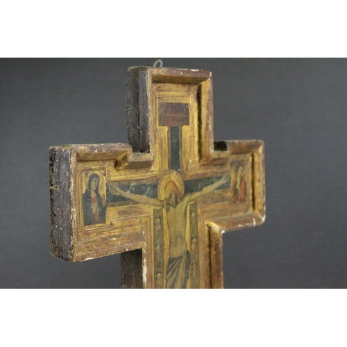 98 - Florentine School - Wooden Icon Cross painted with a scene of the Crucifixion, label to verso ' Gall... 