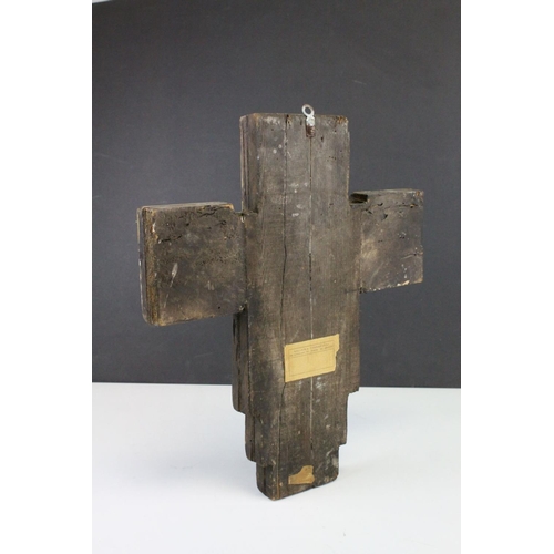 98 - Florentine School - Wooden Icon Cross painted with a scene of the Crucifixion, label to verso ' Gall... 