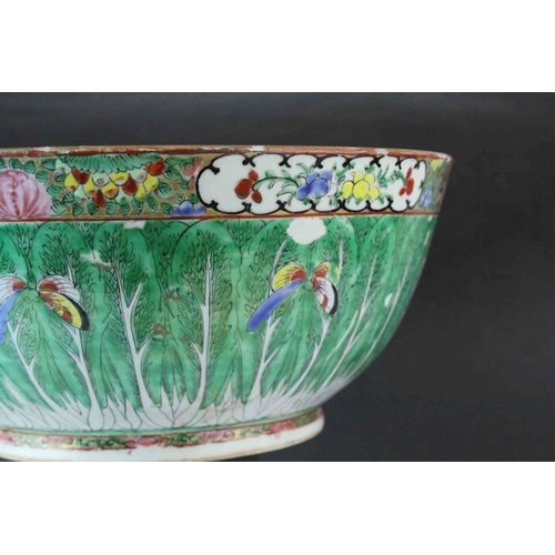 10 - Two Chinese Cantonese Famille Rose Porcelain Bowls, with enamel decoration including leaves and butt... 