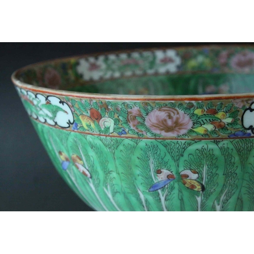 10 - Two Chinese Cantonese Famille Rose Porcelain Bowls, with enamel decoration including leaves and butt... 