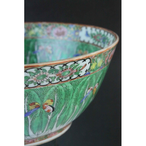 10 - Two Chinese Cantonese Famille Rose Porcelain Bowls, with enamel decoration including leaves and butt... 