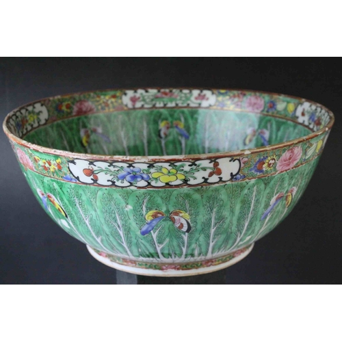 10 - Two Chinese Cantonese Famille Rose Porcelain Bowls, with enamel decoration including leaves and butt... 