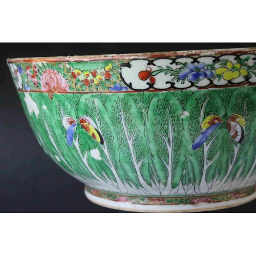 10 - Two Chinese Cantonese Famille Rose Porcelain Bowls, with enamel decoration including leaves and butt... 