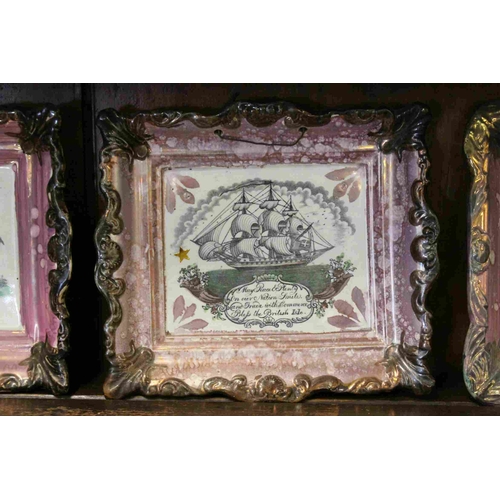 108 - Four 19th century Sunderland Pink Lustre Wall Plaques including Two with Transfer Print Ships ' La B... 