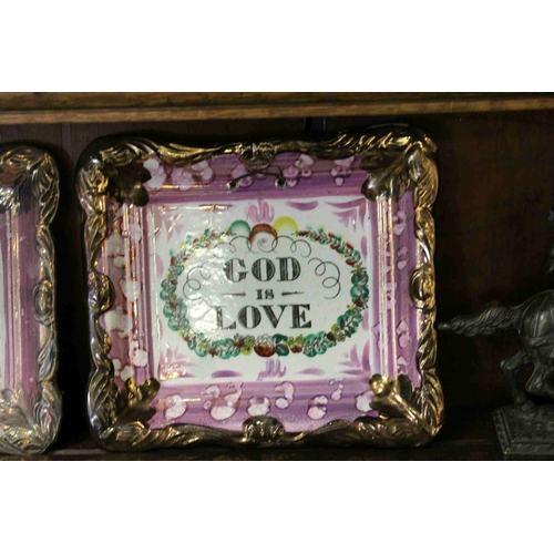 108 - Four 19th century Sunderland Pink Lustre Wall Plaques including Two with Transfer Print Ships ' La B... 