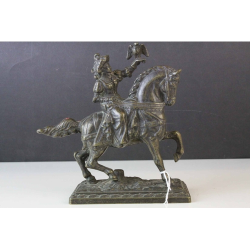 109 - Cast Figure of a Noble Gentleman on Horseback holding a Bird of Prey on his Arm