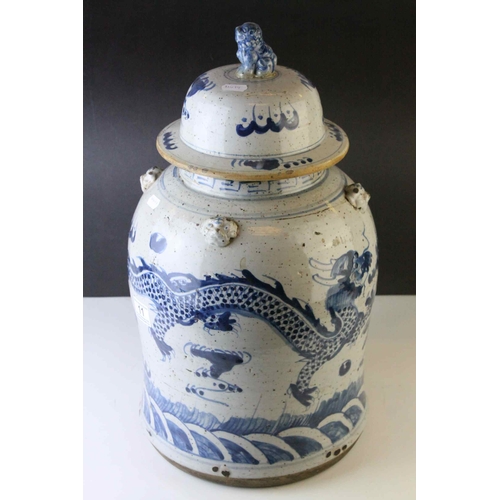 11 - Large Chinese Ceramic Temple Jar and Cover,  decorated with a Dragon, 52cms high