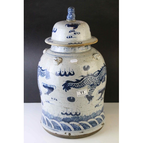 11 - Large Chinese Ceramic Temple Jar and Cover,  decorated with a Dragon, 52cms high