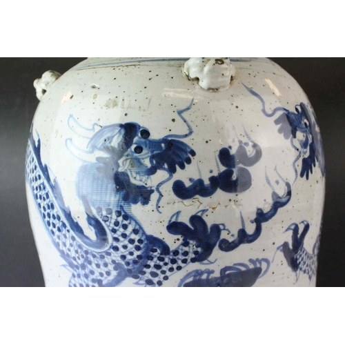 11 - Large Chinese Ceramic Temple Jar and Cover,  decorated with a Dragon, 52cms high