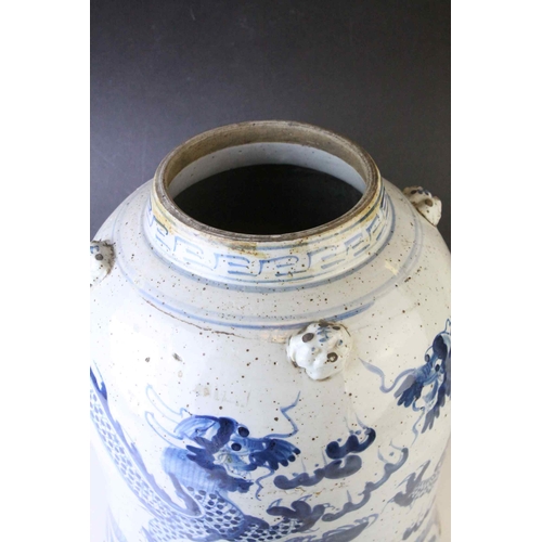 11 - Large Chinese Ceramic Temple Jar and Cover,  decorated with a Dragon, 52cms high