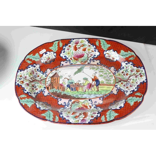 110 - The remanents of a 19th century Staffordshire Pottery Part Dinner Service comprising a Turkey Plate,... 