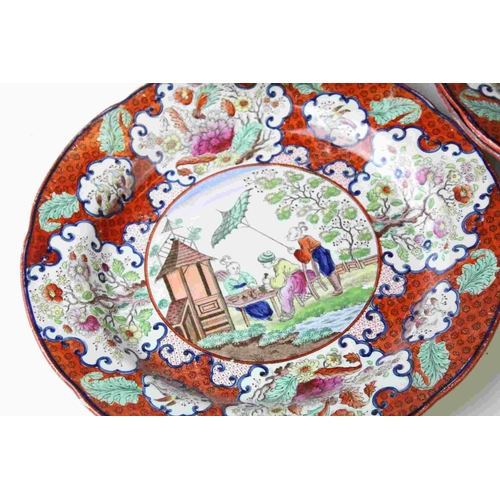 110 - The remanents of a 19th century Staffordshire Pottery Part Dinner Service comprising a Turkey Plate,... 