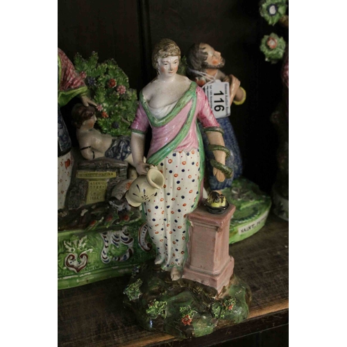 116 - Four Early 19th century Staffordshire Pearlware Figures stood before Bocage including Saint Peter to... 