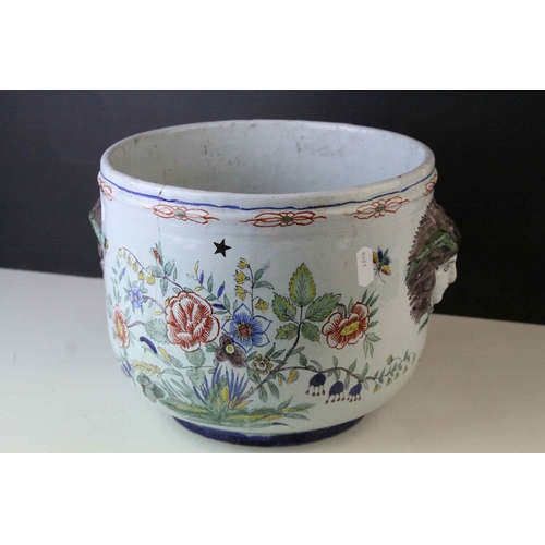 119 - French Gien Faience Pottery Jardiniere / Planter of octagonal form, 18cms high together with Tin Gla... 