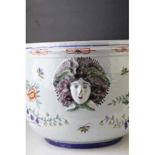 119 - French Gien Faience Pottery Jardiniere / Planter of octagonal form, 18cms high together with Tin Gla... 