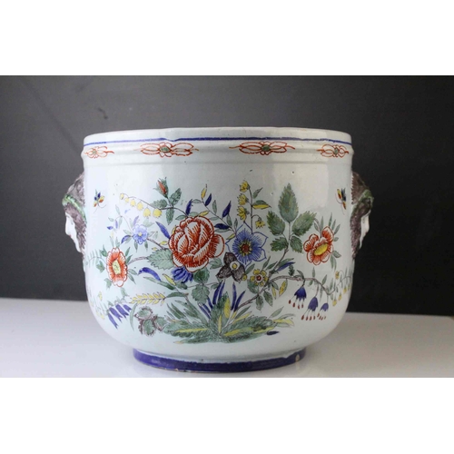 119 - French Gien Faience Pottery Jardiniere / Planter of octagonal form, 18cms high together with Tin Gla... 