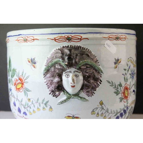 119 - French Gien Faience Pottery Jardiniere / Planter of octagonal form, 18cms high together with Tin Gla... 