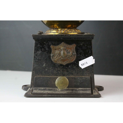 121 - Antique J & J Siddons Cast Iron and Brass Coffee Grinder together with German Mentor Adding Up M... 