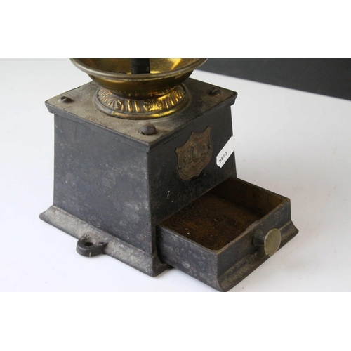 121 - Antique J & J Siddons Cast Iron and Brass Coffee Grinder together with German Mentor Adding Up M... 